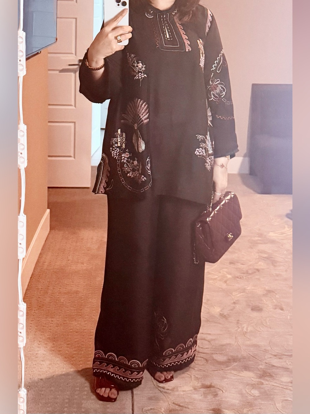 Embroidered Black Women's Long Sleeve Tunic Top